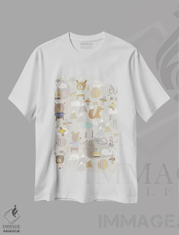 تیشرت سفید طرح دار ماجراجویی بادکنکی کودکانه ۱، تزئینی اثر نانسی مک کنزی | فروشگاه ایماژ