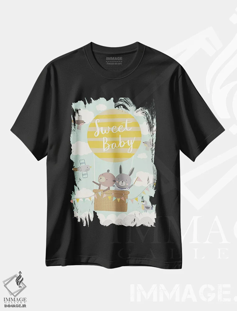 تیشرت مشکی طرح دار ماجراجویی بادکنکی کودکانه ۳، تزئینی اثر نانسی مک کنزی | immage.ir