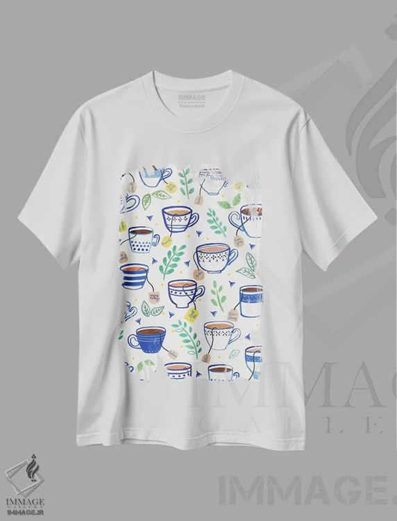 تیشرت سفید طرح دار آشپزخانه آبی خانه ۶ اثر نانسی مک کنزی | فروشگاه ایماژ