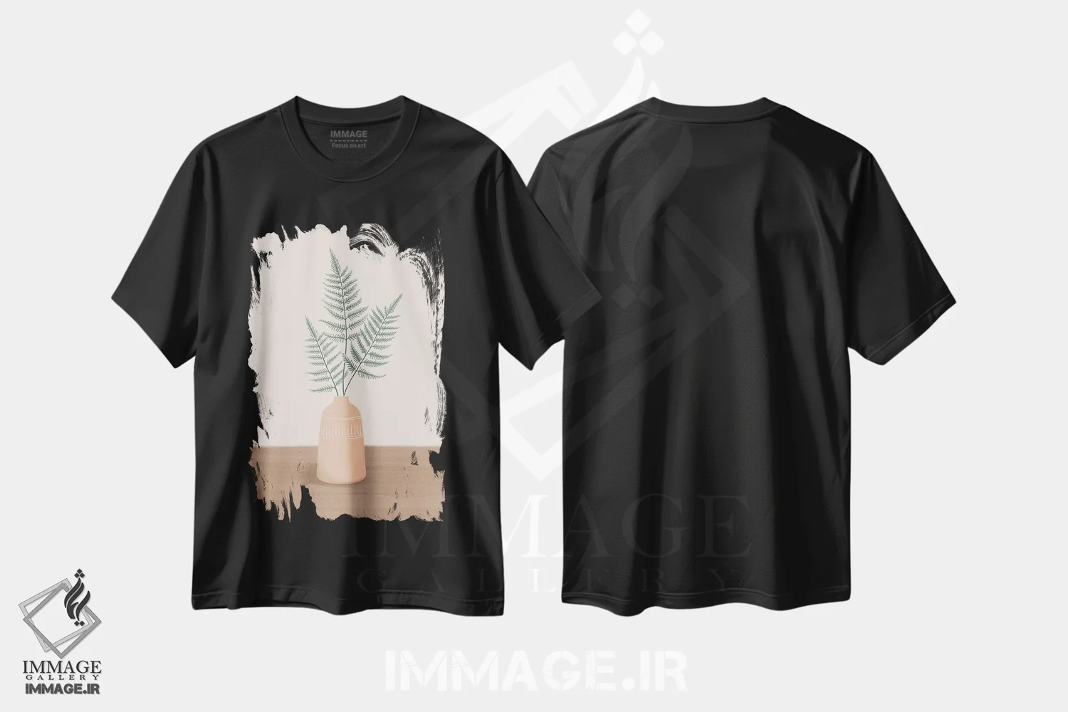 تیشرت مشکی طرح دار برگ های خشک دو، دکور بوهمی اثر نانسی مک کنزی | فروشگاه ایماژ