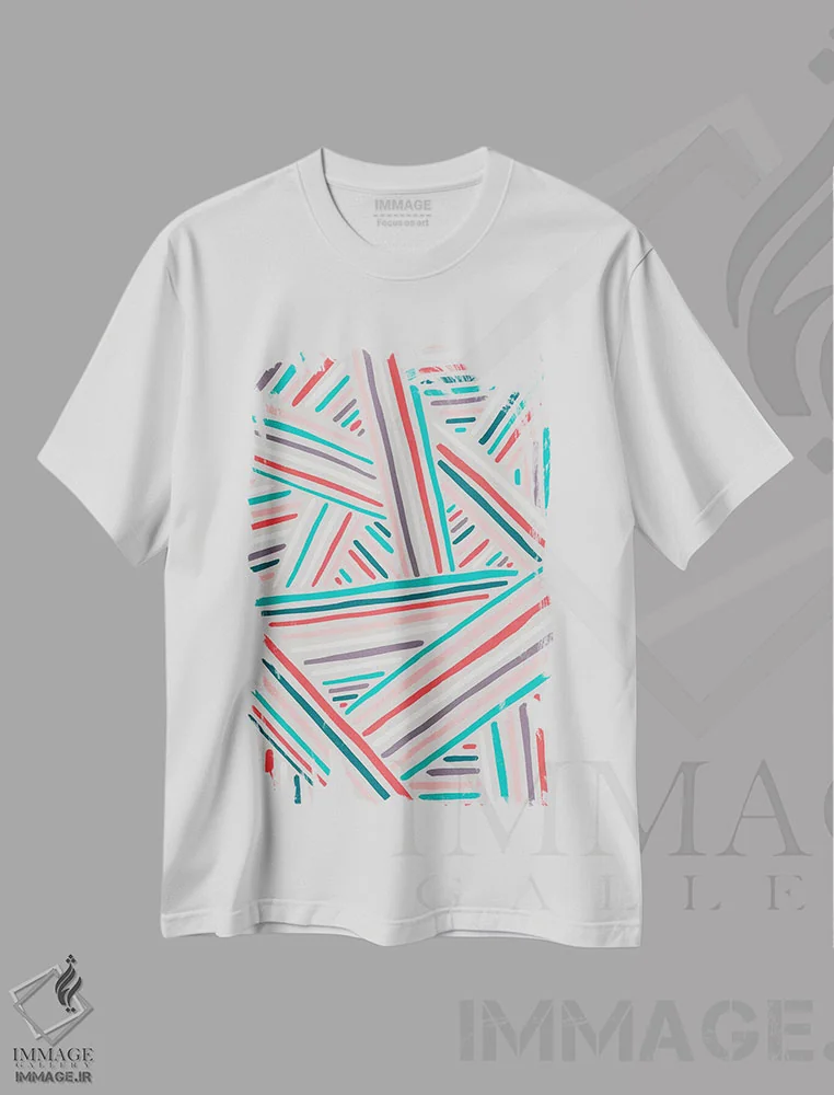 تیشرت سفید طرح دار راه راه های تابستانی، آبستره اثر نانسی مک کنزی | immage.ir