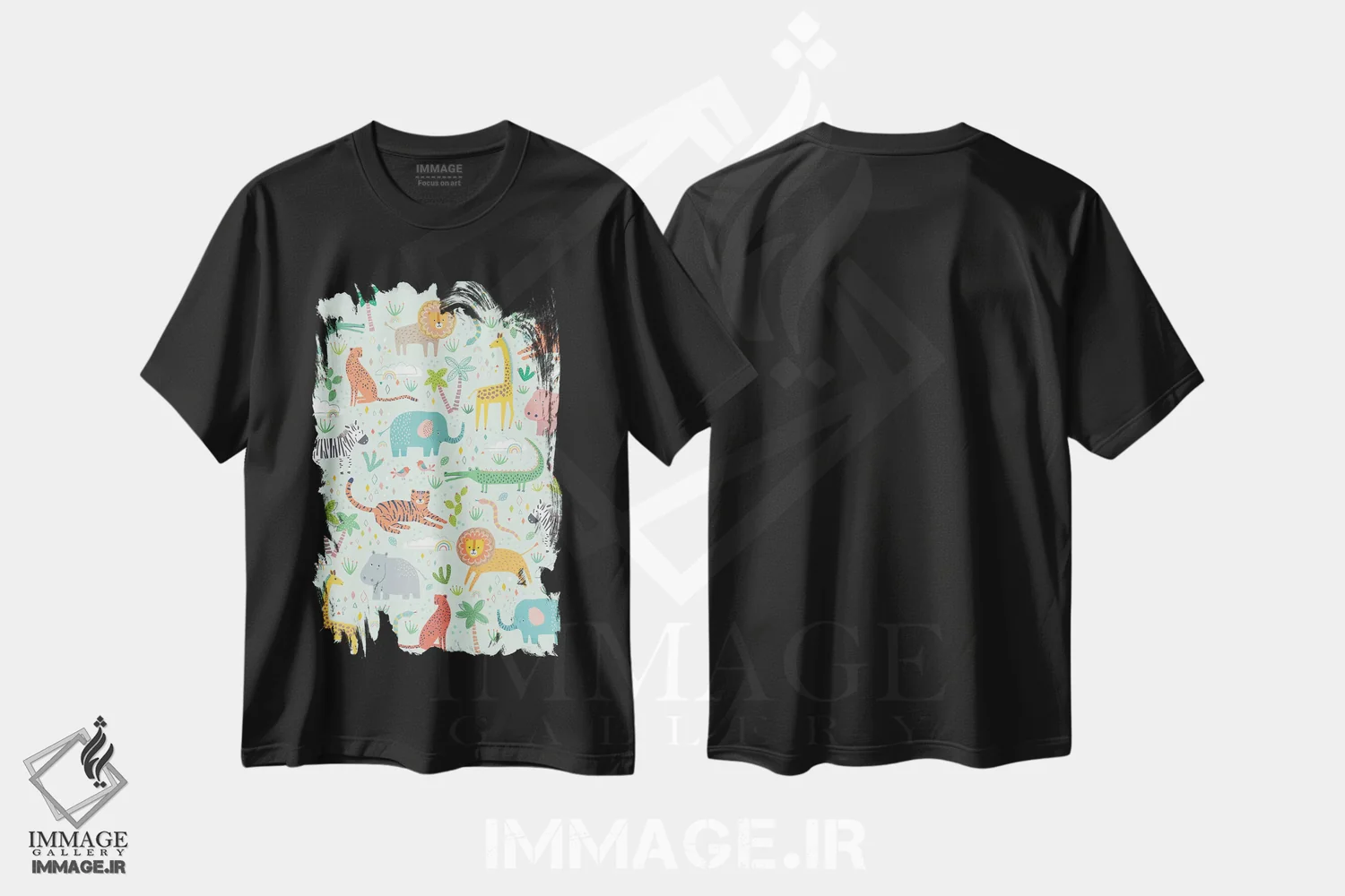 تیشرت مشکی طرح دار دوستان جنگلی دو، تزئینی اثر نانسی مک کنزی | فروشگاه ایماژ