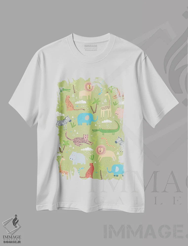 تیشرت سفید طرح دار دوستان جنگلی سه، تزئینی اثر نانسی مک کنزی | فروشگاه ایماژ