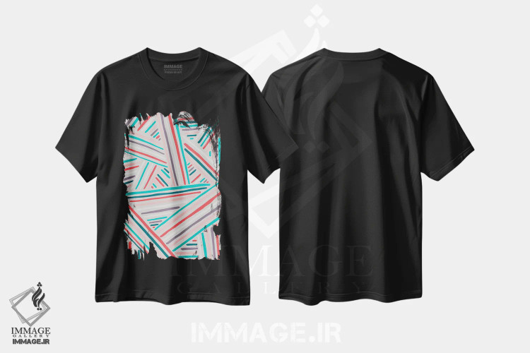 تیشرت مشکی طرح دار راه راه های تابستانی، آبستره اثر نانسی مک کنزی | فروشگاه ایماژ