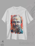 تیشرت سفید طرح دار فئودور داستایوفسکی، هنر فاخر معاصر اثر ناتاشا میلیوس | immage.ir