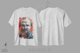 تیشرت سفید طرح دار فئودور داستایوفسکی، هنر فاخر معاصر اثر ناتاشا میلیوس | immage.ir