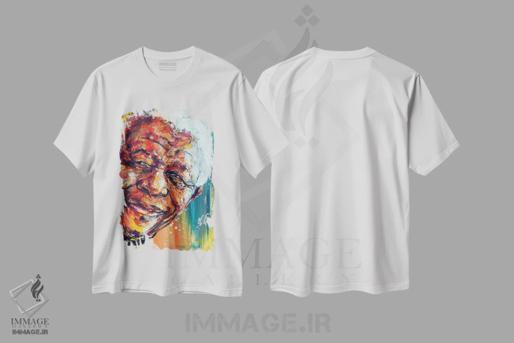 تیشرت سفید طرح دار نلسون ماندلا، هنر آمریکایی آفریقایی تبار اثر ناتاشا میلیوس | immage.ir