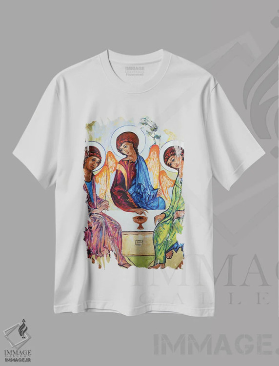 تیشرت سفید طرح دار تثلیث مقدس، هنر فاخر معاصر اثر ناتاشا میلیوس | immage.ir