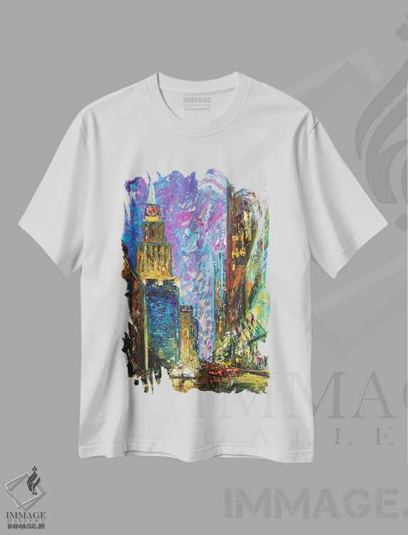 تیشرت سفید طرح دار مرکز شهر، دکور معاصر اثر ناتاشا میلیوس | فروشگاه ایماژ