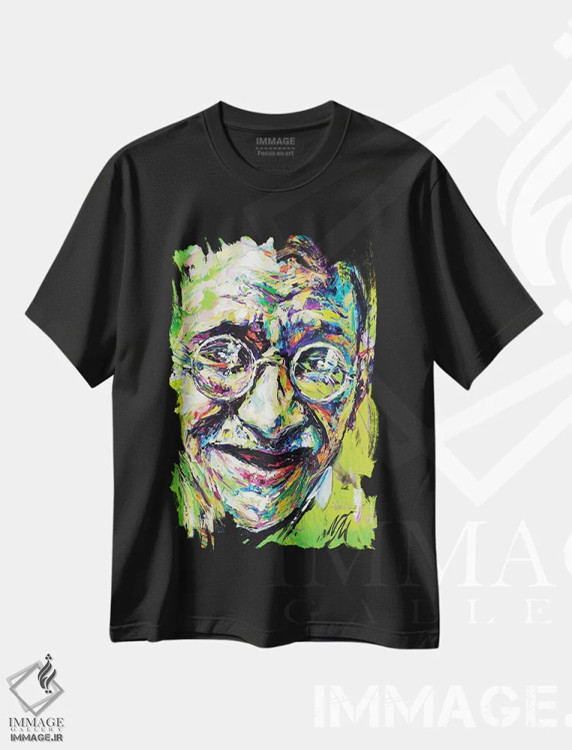 تیشرت مشکی طرح دار مهاتما گاندی، دکور آسیایی اثر ناتاشا میلیوس | immage.ir