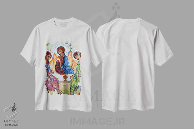 تیشرت سفید طرح دار تثلیث مقدس، هنر فاخر معاصر اثر ناتاشا میلیوس | immage.ir