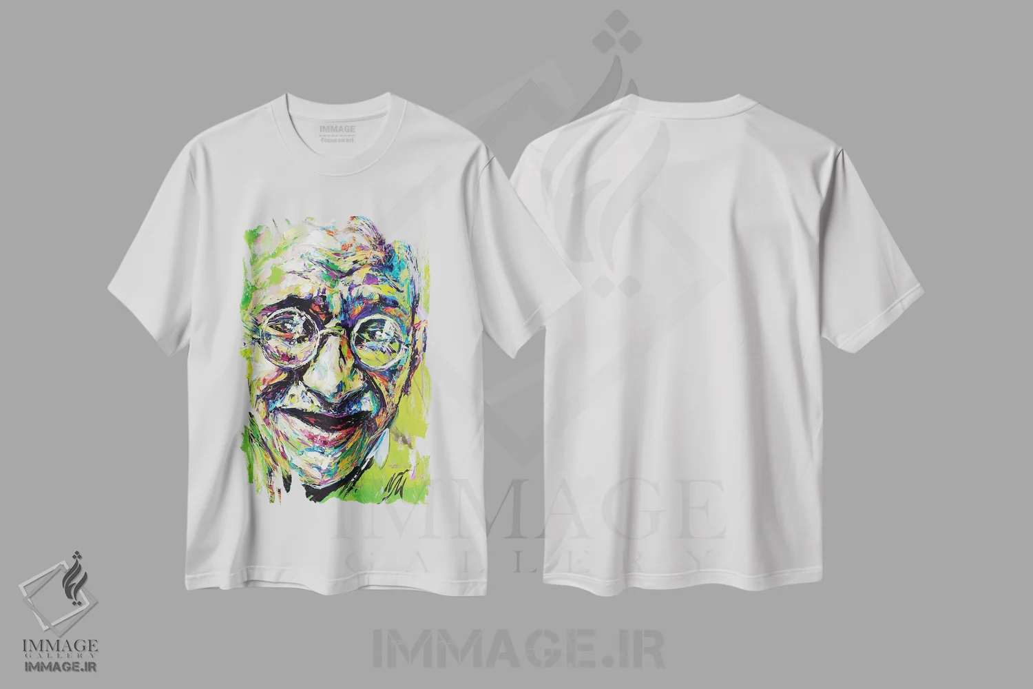 تیشرت سفید طرح دار مهاتما گاندی، دکور آسیایی اثر ناتاشا میلیوس | فروشگاه ایماژ