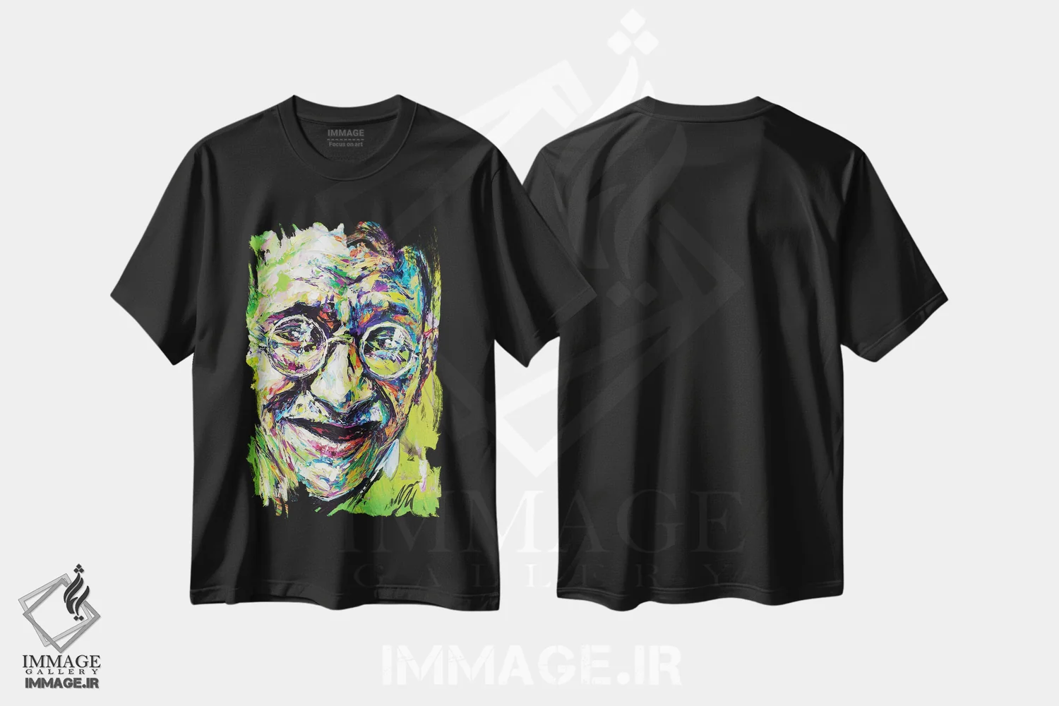 تیشرت مشکی طرح دار مهاتما گاندی، دکور آسیایی اثر ناتاشا میلیوس | immage.ir