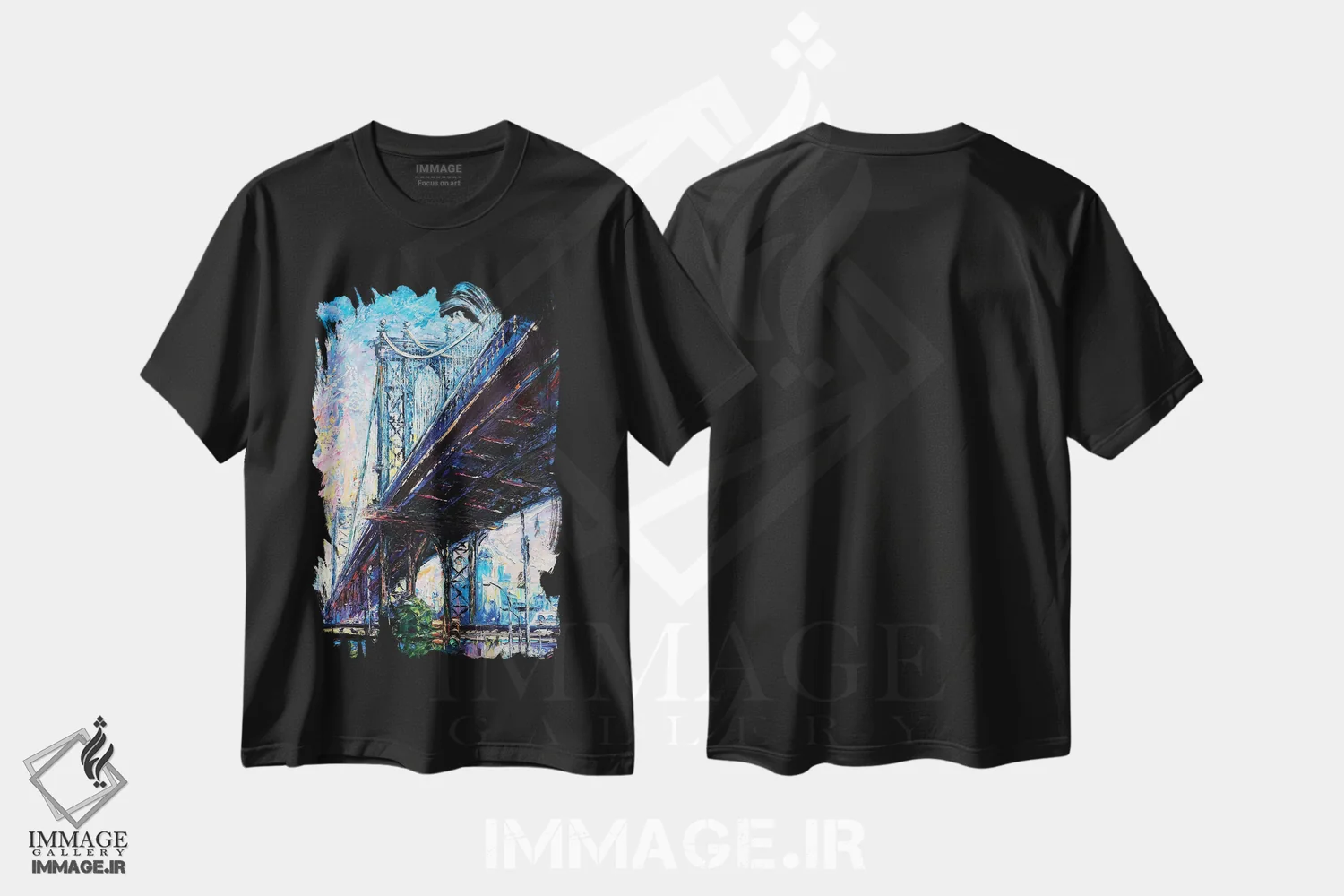 تیشرت مشکی طرح دار پل منهتن، هنر فاخر معاصر اثر ناتاشا میلیوس | فروشگاه ایماژ