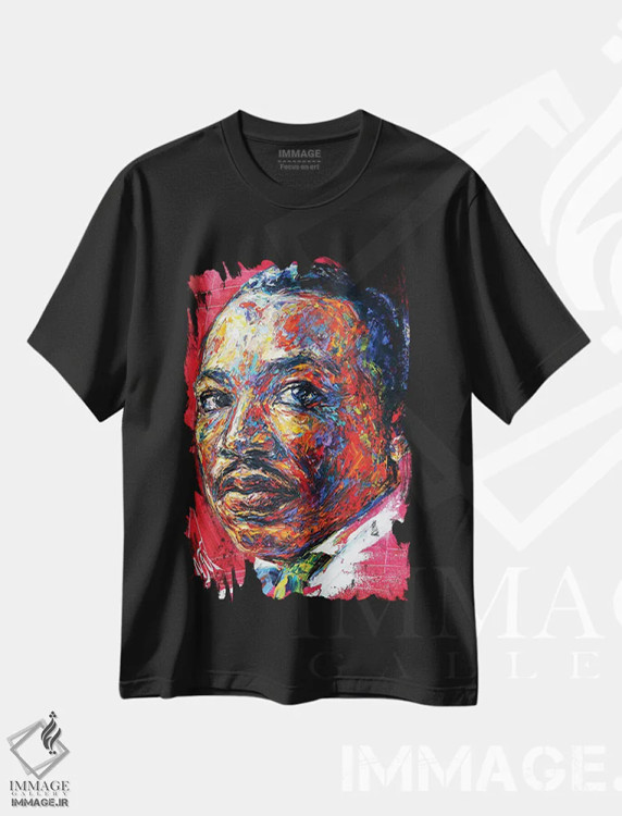 تیشرت مشکی طرح دار مارتین لوتر کینگ، هنر آمریکایی آفریقایی تبار اثر ناتاشا میلیوس | immage.ir