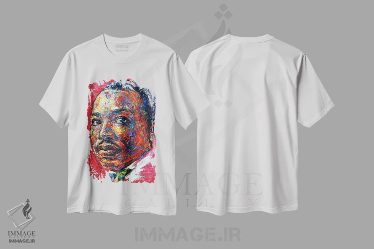 تیشرت سفید طرح دار مارتین لوتر کینگ، هنر آمریکایی آفریقایی تبار اثر ناتاشا میلیوس | فروشگاه ایماژ