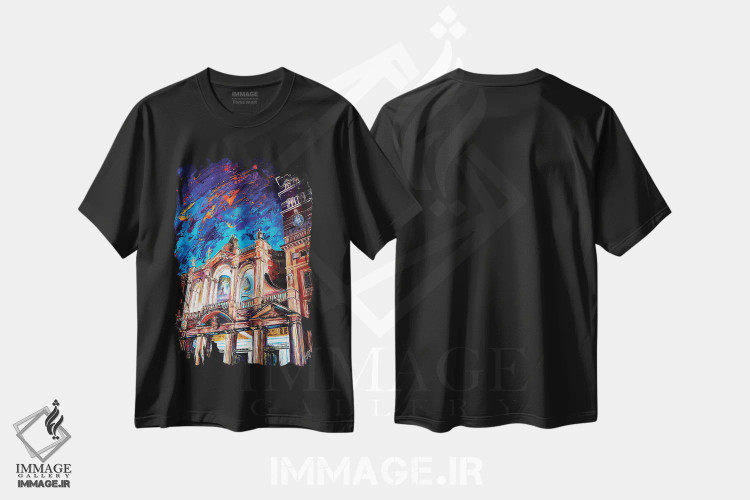 تیشرت مشکی طرح دار کلیسای سانتا ماریا ماجوره، دکور معاصر اثر ناتاشا میلیوس | فروشگاه ایماژ