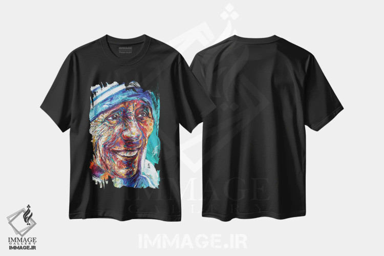 تیشرت مشکی طرح دار مادر ترزا، هنر فاخر معاصر اثر ناتاشا میلیوس | immage.ir