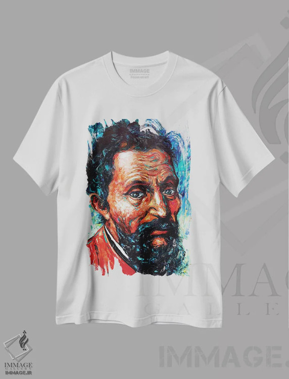 تیشرت سفید طرح دار میکل آنژ، هنر فاخر معاصر اثر ناتاشا میلیوس | فروشگاه ایماژ