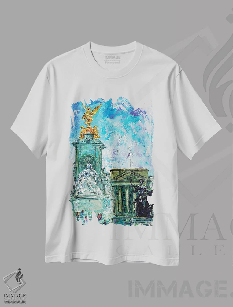 تیشرت سفید طرح دار کاخ باکینگهام، دکور معاصر اثر ناتاشا میلیوس | immage.ir