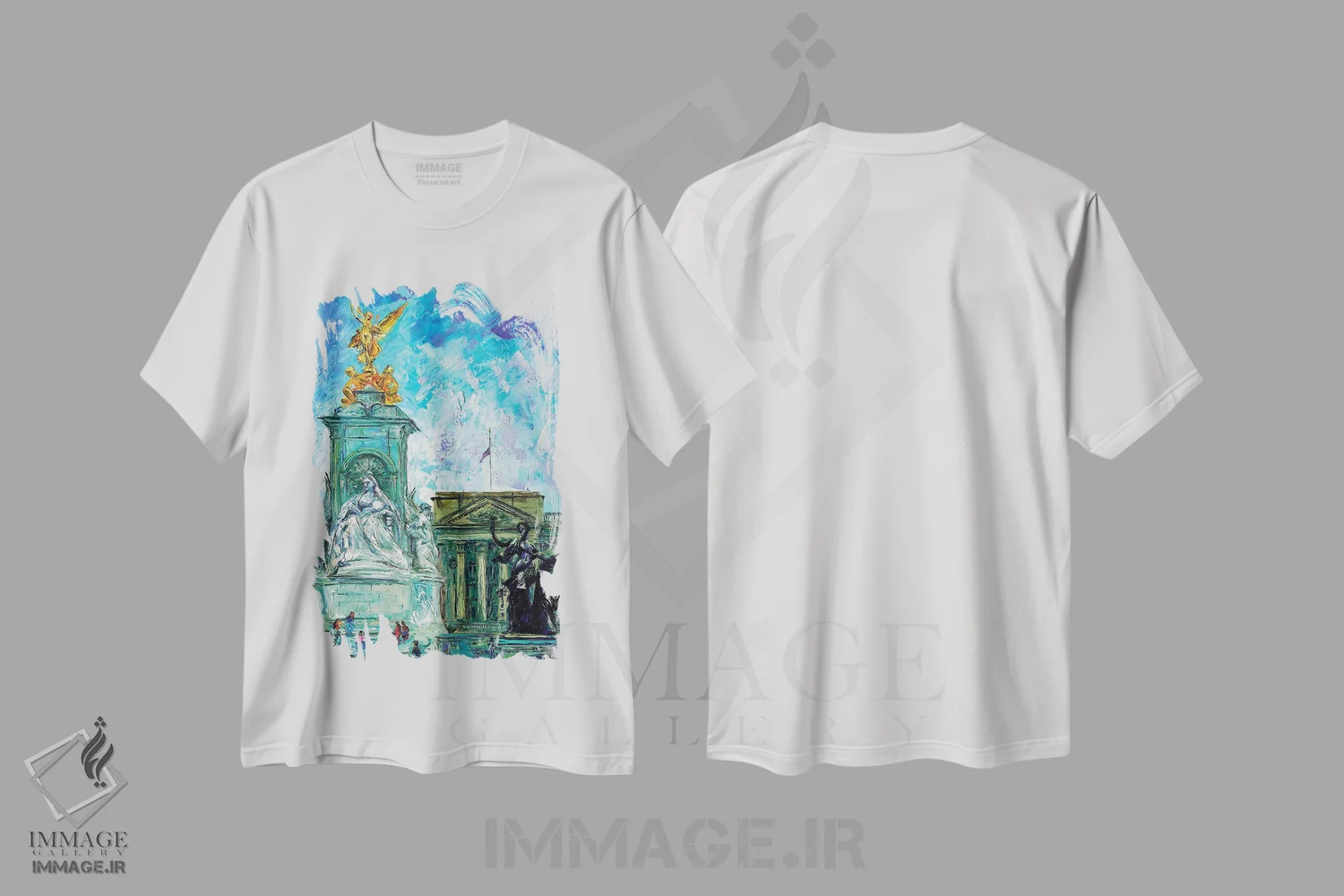 تیشرت سفید طرح دار کاخ باکینگهام، دکور معاصر اثر ناتاشا میلیوس | immage.ir