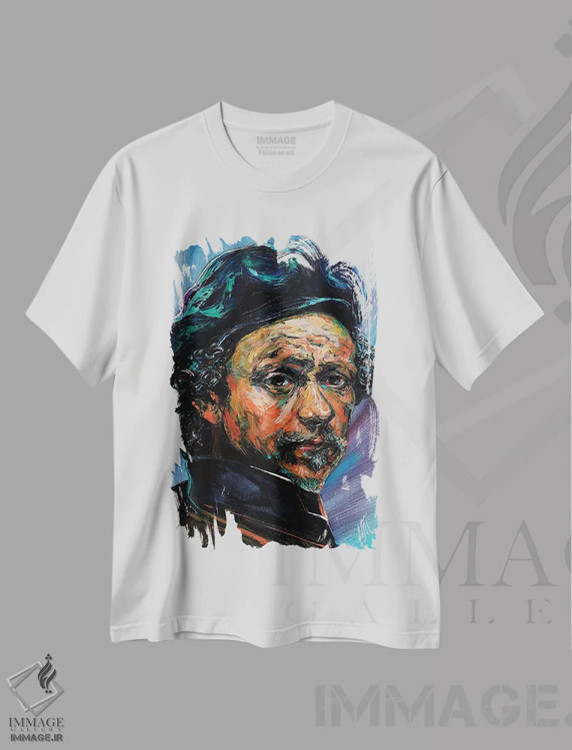 تیشرت سفید طرح دار رامبرانت، هنر فاخر معاصر اثر ناتاشا میلیوس | immage.ir