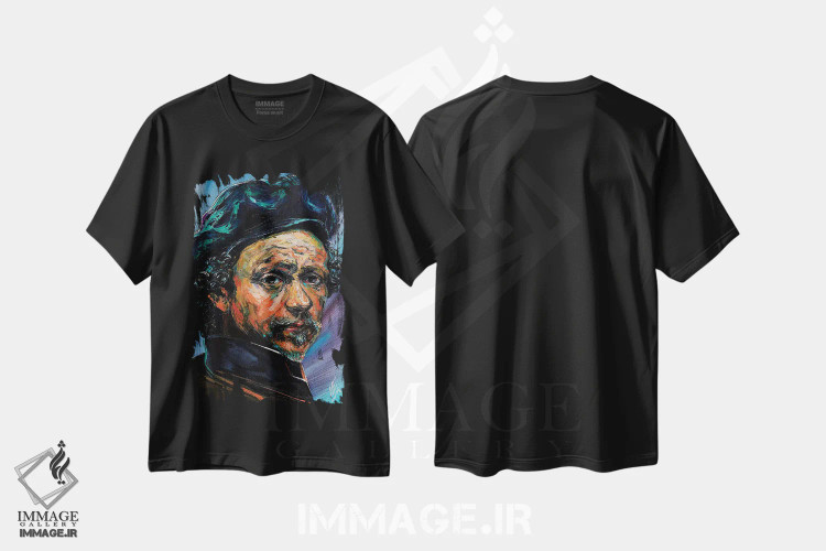 تیشرت مشکی طرح دار رامبرانت، هنر فاخر معاصر اثر ناتاشا میلیوس | فروشگاه ایماژ