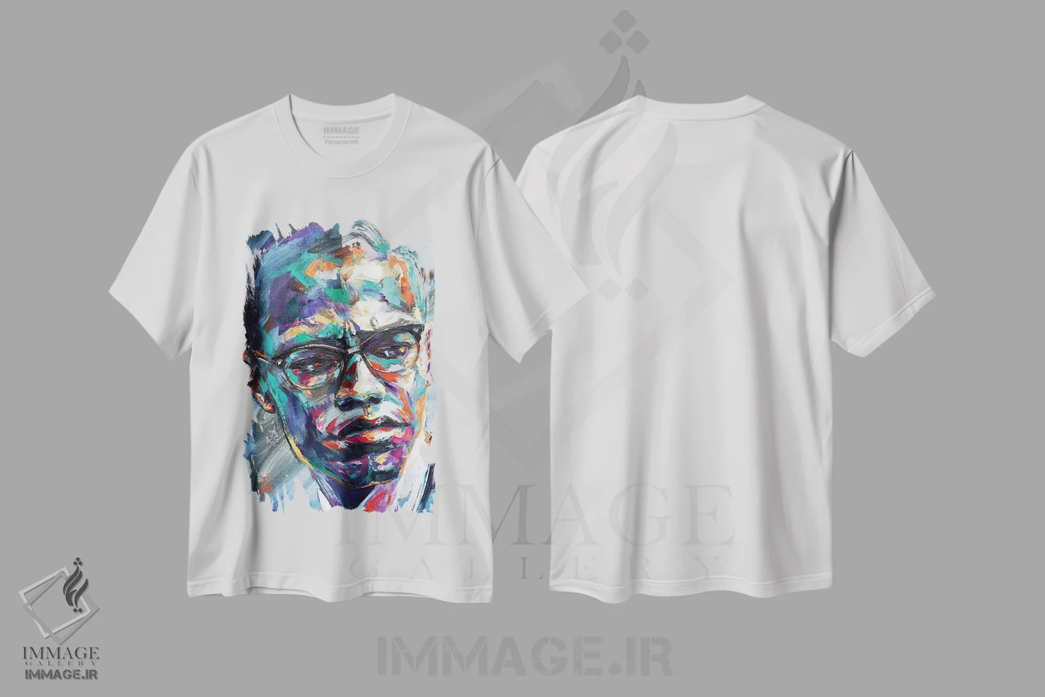 تیشرت سفید طرح دار مالکوم ایکس، هنر فاخر معاصر اثر ناتاشا میلیوس | immage.ir