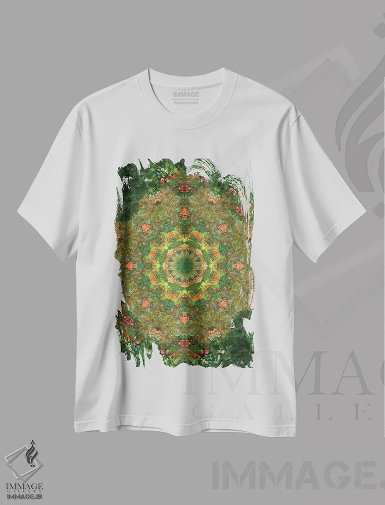 تیشرت سفید طرح دار کالیـدوسکوپ رنگارنگ هجدهم، آبستره اثر آنا میلر | فروشگاه ایماژ