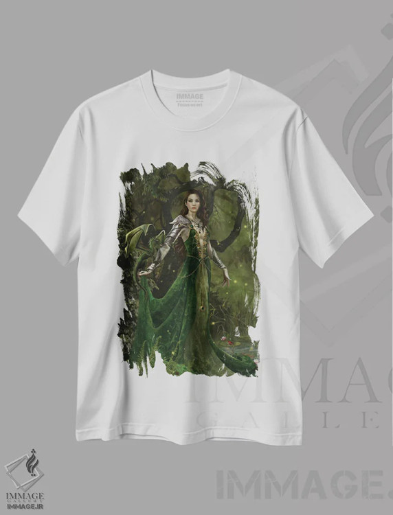 تیشرت سفید طرح دار آسترانای، ملکه سرنوشت، هنر دیجیتال اثر نه نه توماس | فروشگاه ایماژ