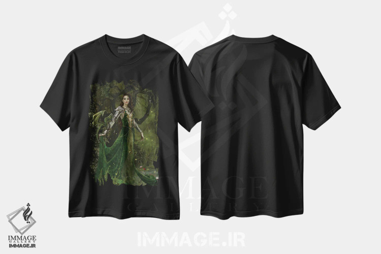 تیشرت مشکی طرح دار آسترانای، ملکه سرنوشت، هنر دیجیتال اثر نه نه توماس | immage.ir