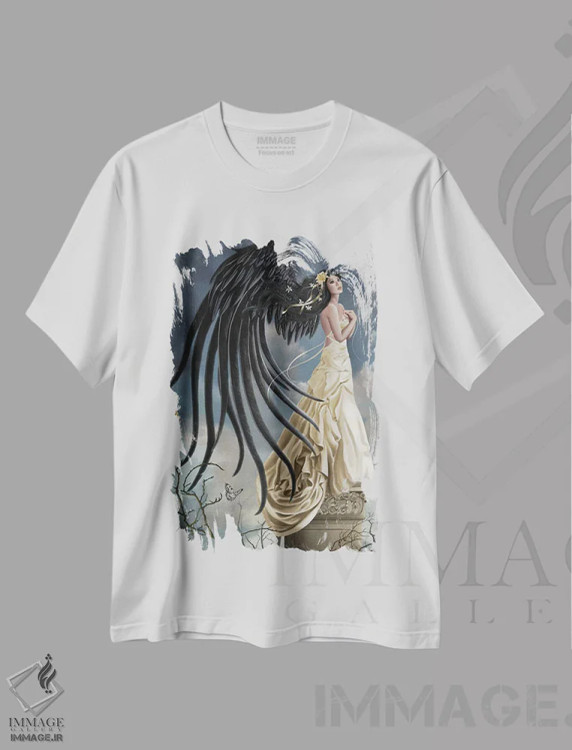 تیشرت سفید طرح دار گل داوودی سیترین با نوشته، هنر دیجیتال اثر نه نه توماس | immage.ir