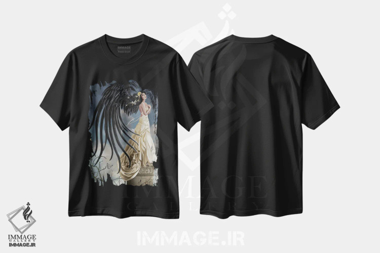 تیشرت مشکی طرح دار گل داوودی سیترین با نوشته، هنر دیجیتال اثر نه نه توماس | فروشگاه ایماژ