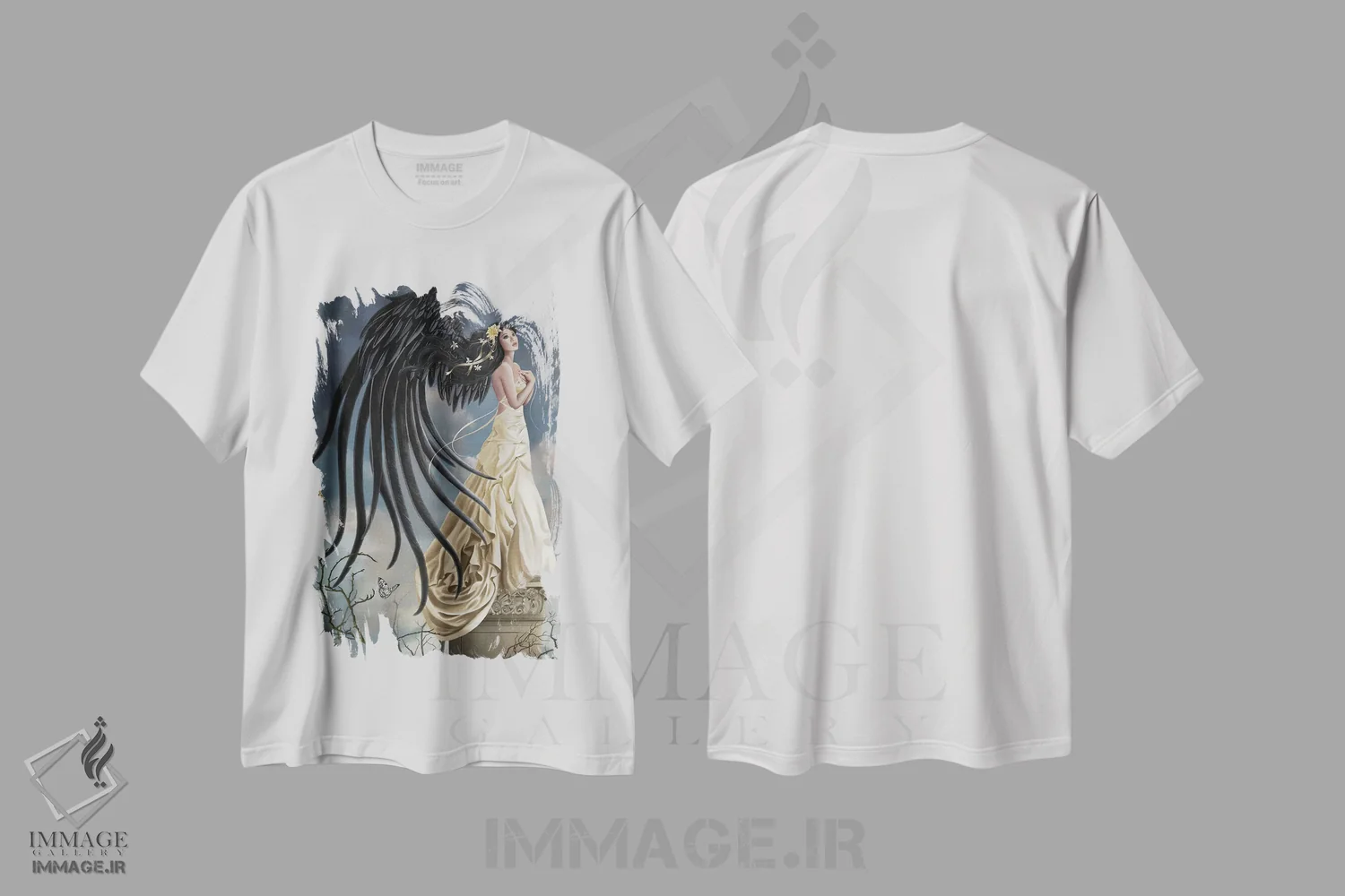 تیشرت سفید طرح دار گل داوودی سیترین با نوشته، هنر دیجیتال اثر نه نه توماس | immage.ir