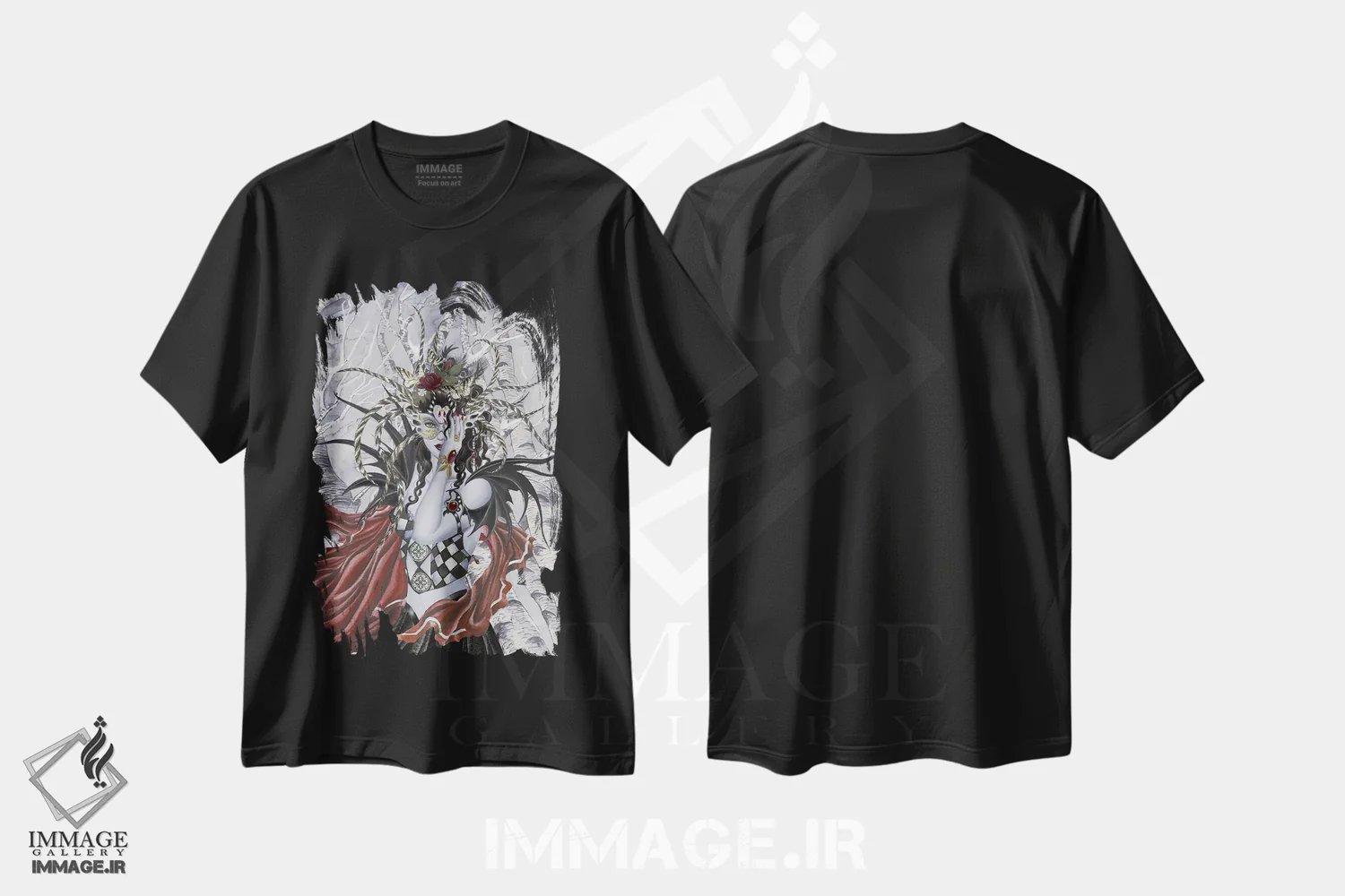 تیشرت مشکی طرح دار دومینو، هنر دیجیتال اثر نه نه توماس | فروشگاه ایماژ