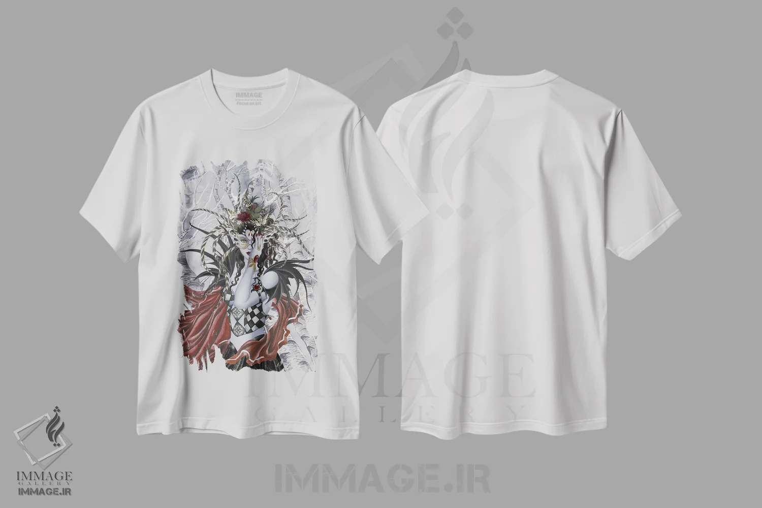 تیشرت سفید طرح دار دومینو، هنر دیجیتال اثر نه نه توماس | immage.ir