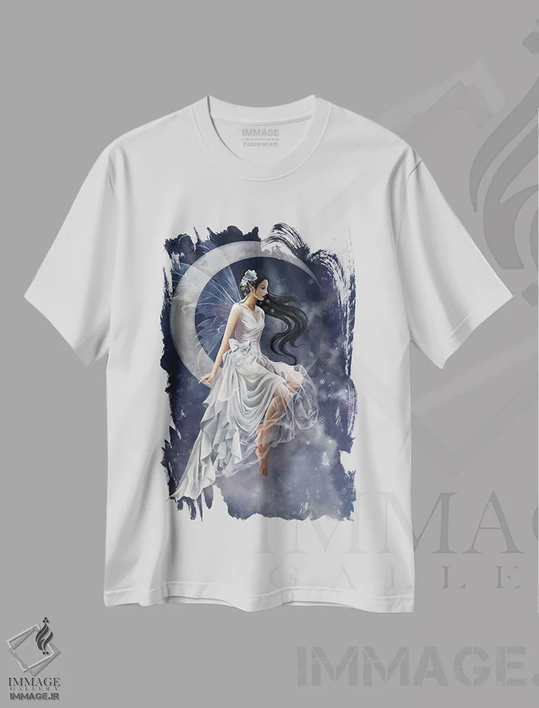 تیشرت سفید طرح دار ماه یخ زده، هنر دیجیتال اثر نه نه توماس | immage.ir