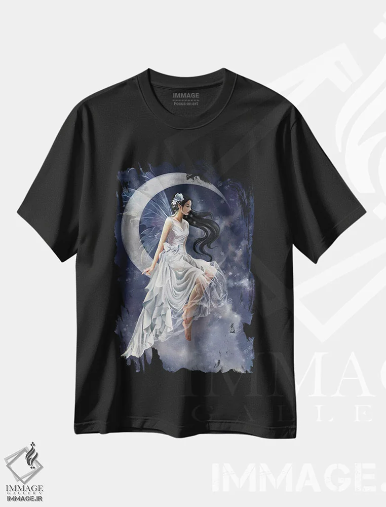 تیشرت مشکی طرح دار ماه یخ زده، هنر دیجیتال اثر نه نه توماس | فروشگاه ایماژ