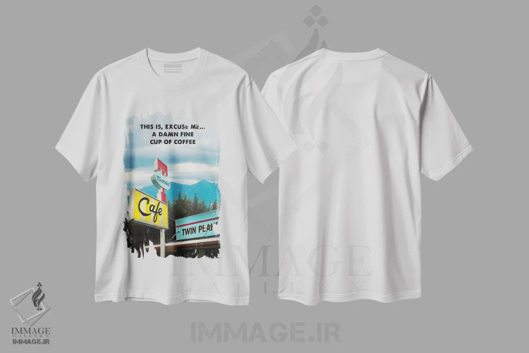 تیشرت سفید طرح دار هنر سفر فیلم توین پیکس، هنر دیجیتال اثر ۲ توست دیزاین | فروشگاه ایماژ