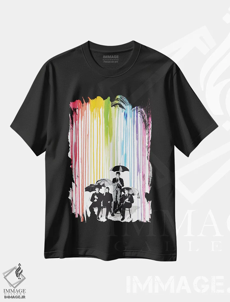 تیشرت مشکی طرح دار پاپ آرت بیتلز، هنر دیجیتال اثر ۲ توست دیزاین | immage.ir
