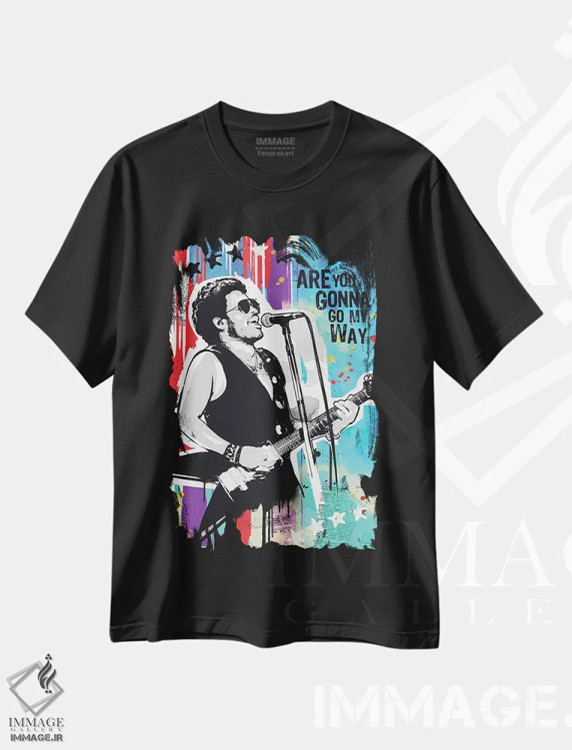 تیشرت مشکی طرح دار پاپ آرت لنی کراویتز، هنر آمریکایی آفریقایی تبار اثر ۲ توست دیزاین | فروشگاه ایماژ