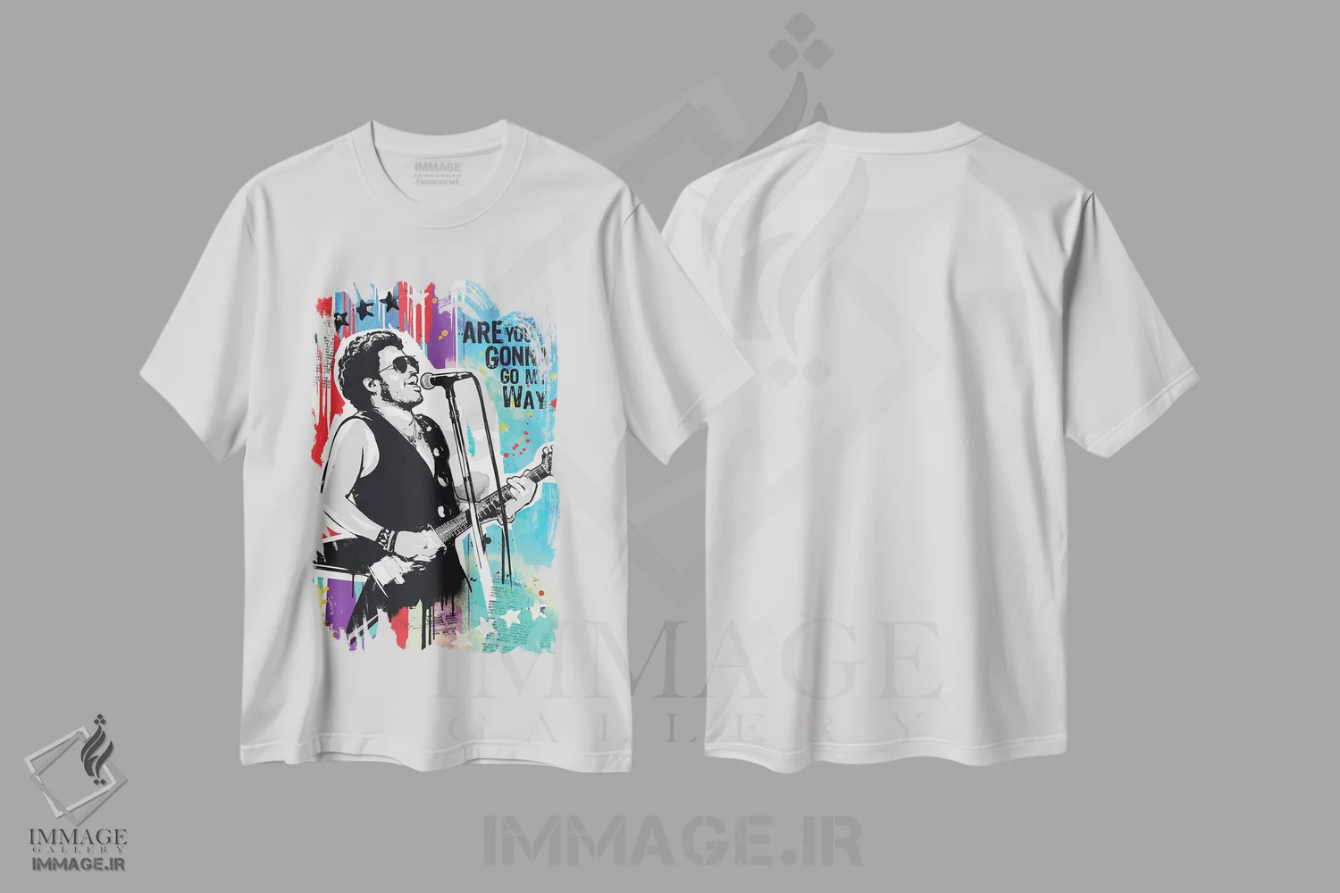 تیشرت سفید طرح دار پاپ آرت لنی کراویتز، هنر آمریکایی آفریقایی تبار اثر ۲ توست دیزاین | immage.ir