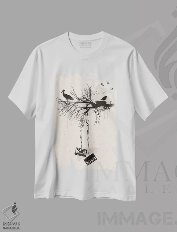 تیشرت سفید طرح دار پرندگان و نوارها، تزئینی اثر ۲ توست دیزاین | immage.ir