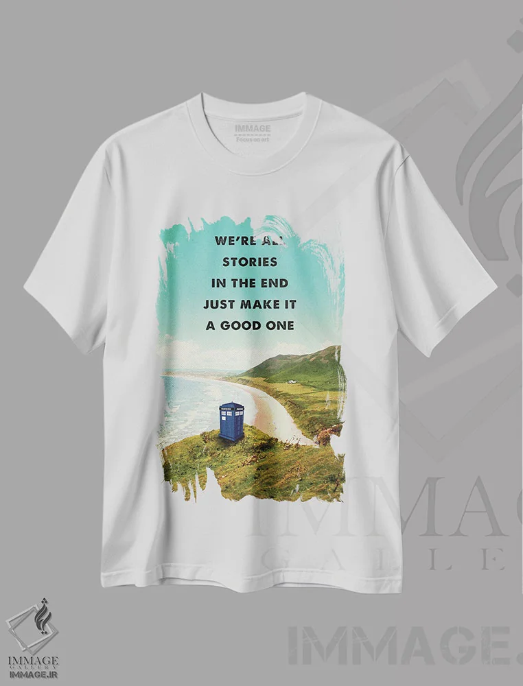 تیشرت سفید طرح دار هنر فیلم سفر دکتر هو، هنر دیجیتال اثر ۲ توست دیزاین | فروشگاه ایماژ