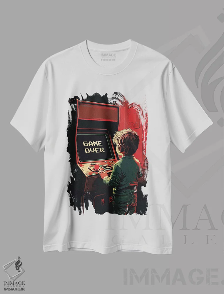 تیشرت سفید طرح دار پایان بازی آرکید، هنر دیجیتال اثر ۲ توست دیزاین | immage.ir