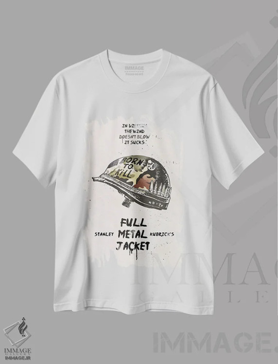 تیشرت سفید طرح دار هنر فیلم غلاف تمام فلزی، هنر دیجیتال اثر ۲ توست دیزاین | فروشگاه ایماژ