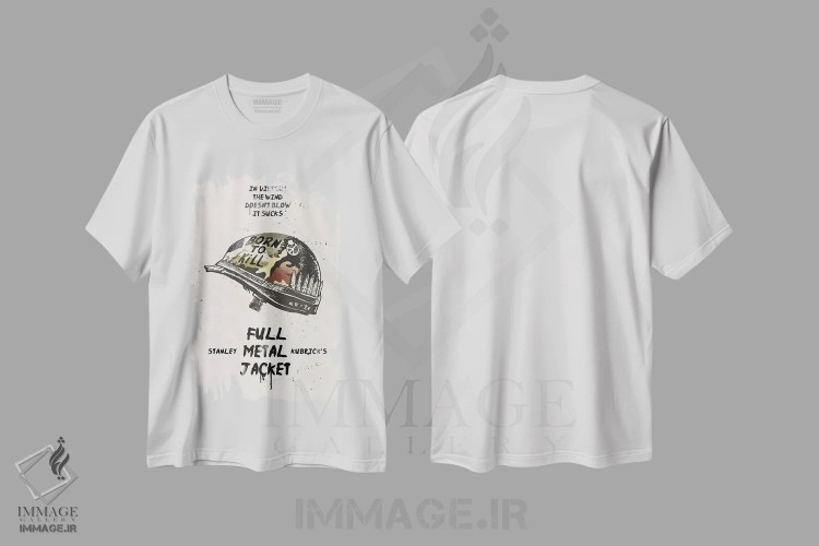 تیشرت سفید طرح دار هنر فیلم غلاف تمام فلزی، هنر دیجیتال اثر ۲ توست دیزاین | فروشگاه ایماژ