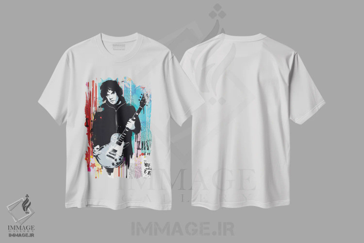 تیشرت سفید طرح دار پاپ آرت گری مور، هنر دیجیتال اثر ۲ توست دیزاین | immage.ir