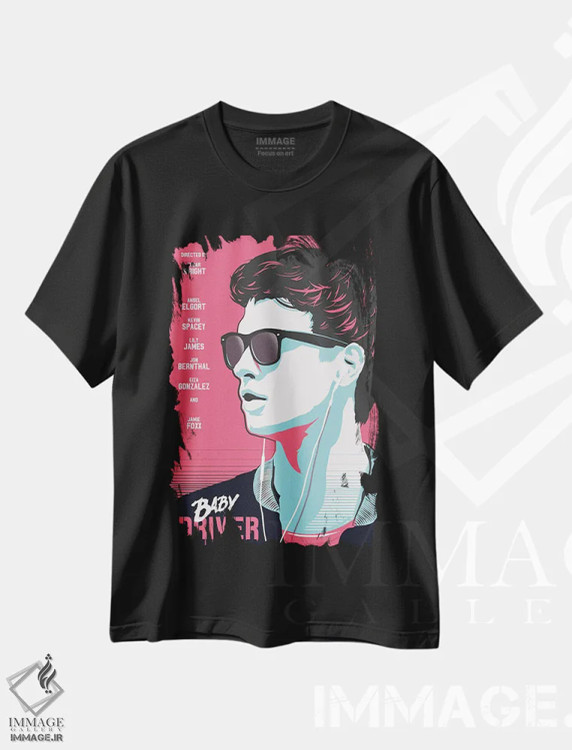 تیشرت مشکی طرح دار هنر فیلم بیبی درایور، هنر دیجیتال اثر ۲ توست دیزاین | immage.ir
