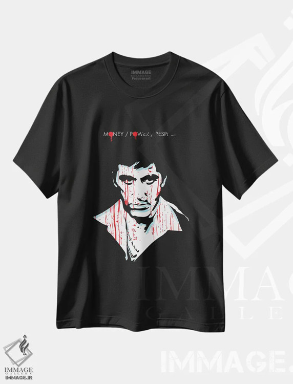 تیشرت مشکی طرح دار هنر فیلم صورت زخمی، هنر دیجیتال اثر ۲ توست دیزاین | فروشگاه ایماژ